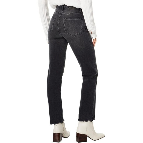 Paige Stella Jeans Straight High Rise Raw Hem Distressed Casual Denim Black 27 - Picture 12 of 13